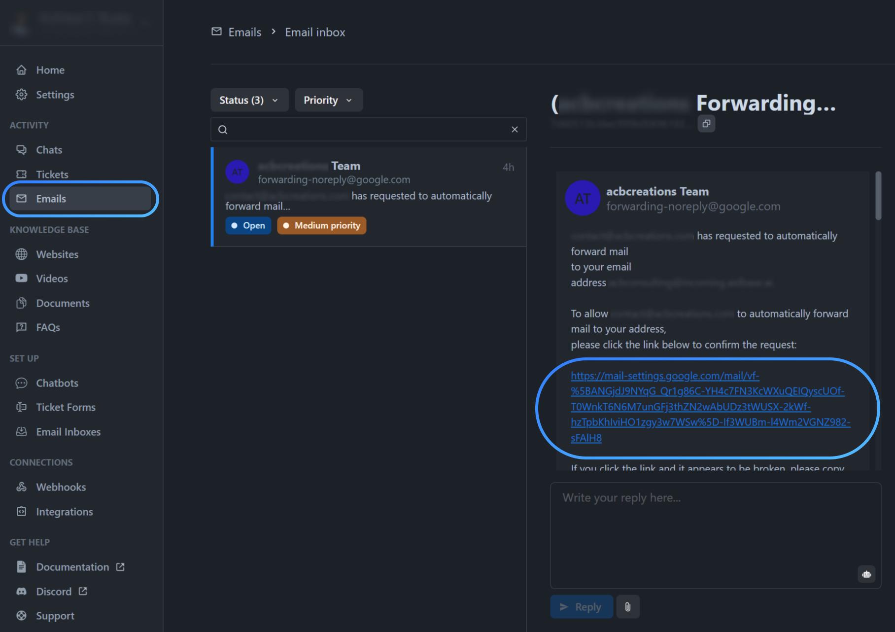 Set up forwarding