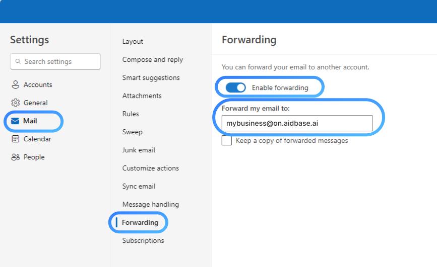 Outlook email forwarding - Aidbase Docs